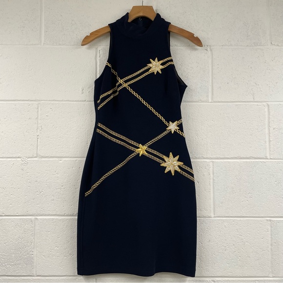 Tadashi Shoji Dresses & Skirts - NWT Tadashi Shoji Vintage 1990’s Navy/Gold Star Nautical Bodycon Mini Dress
